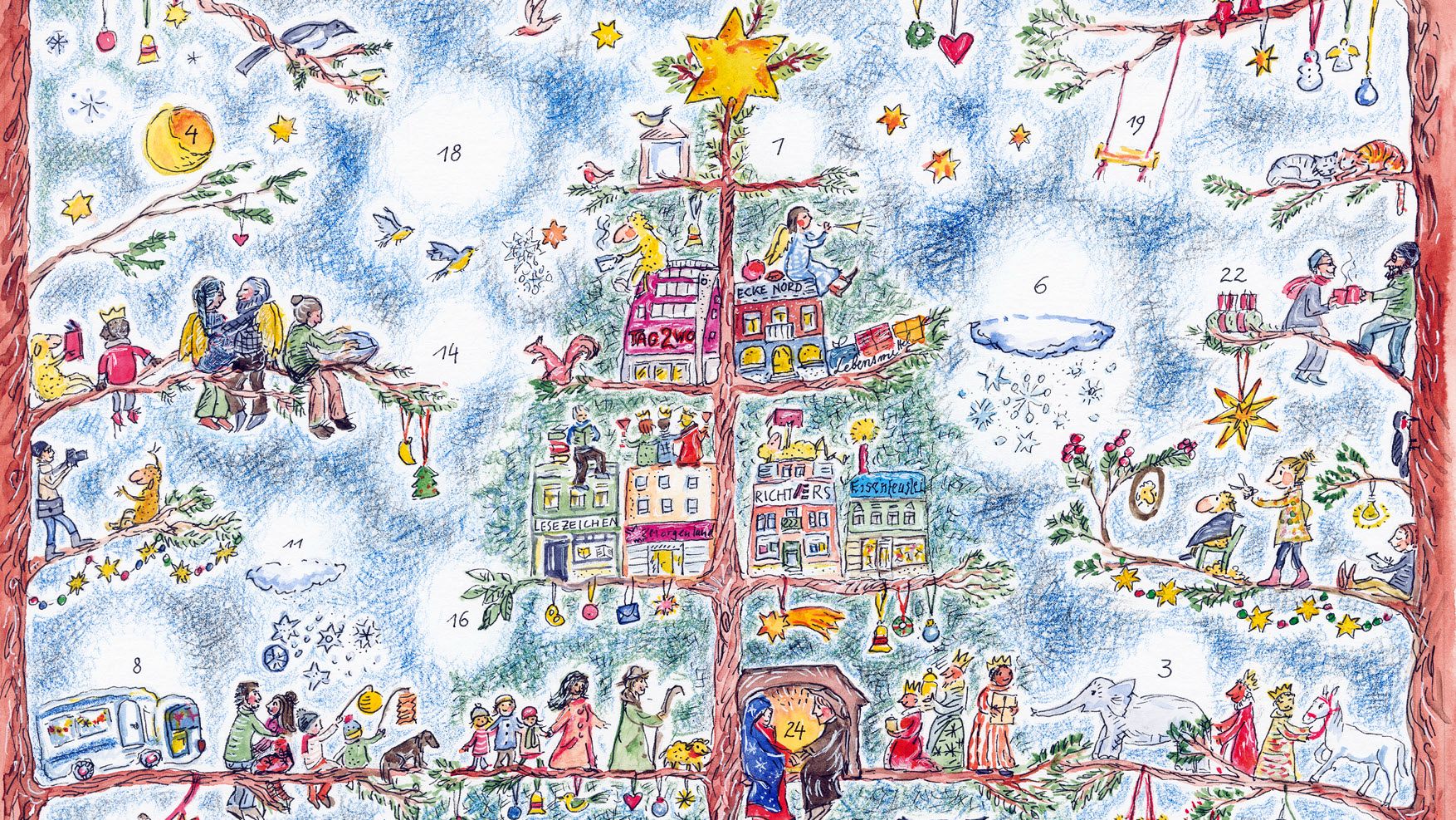 Der 27. Neustadt-Adventskalender Neustädter Adventskalender für 2024 - Zeichnung: Juliane Hackbeil