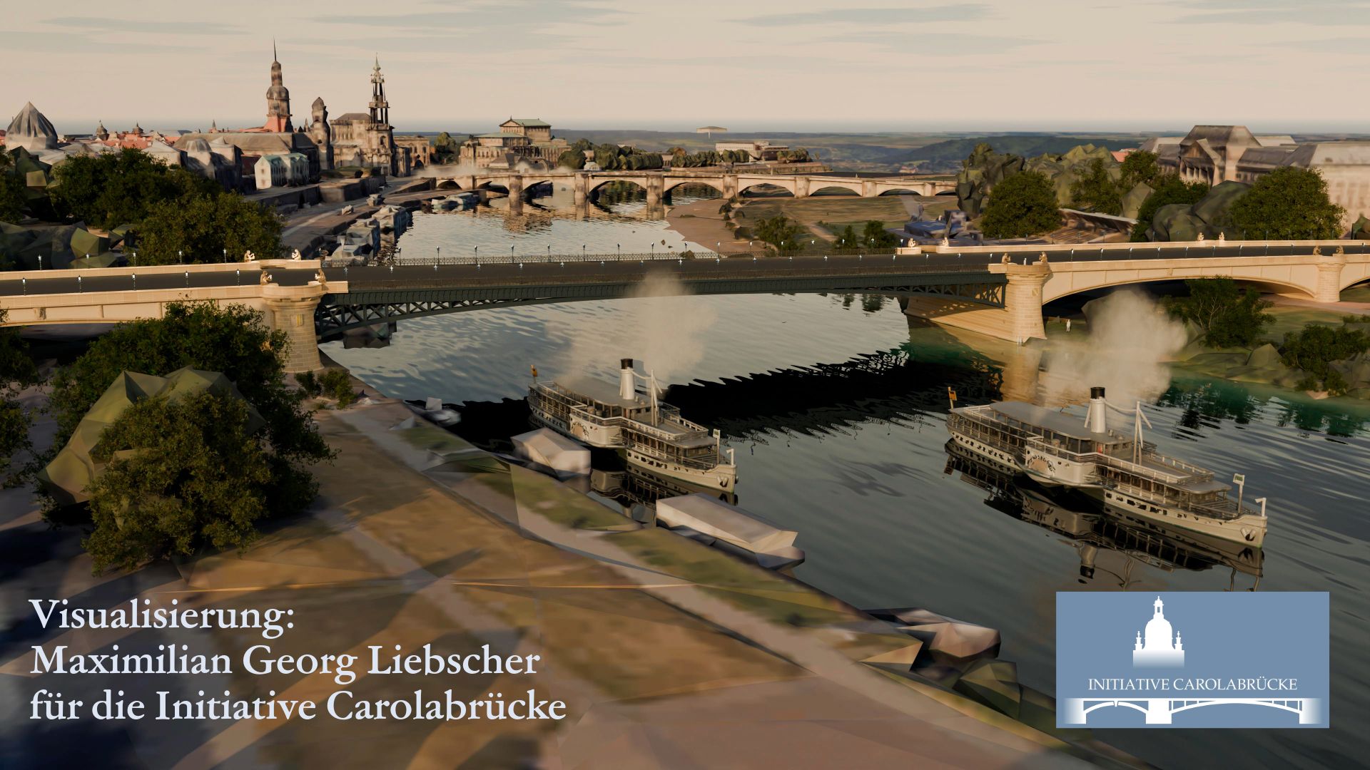 Bogenbrücke mit historischen Anleihen - Visualisierung: Initiative Carolabrücke