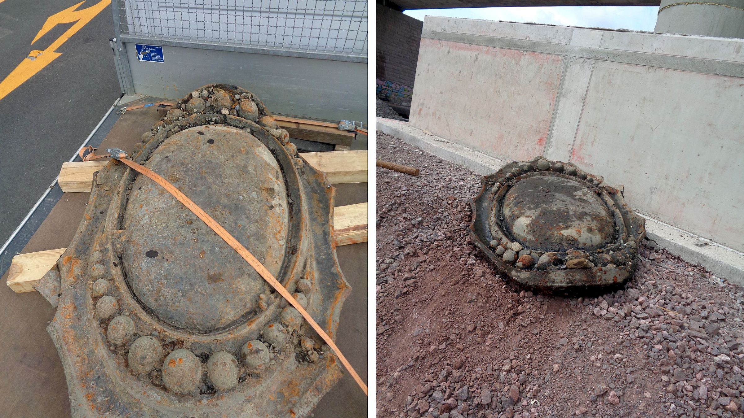 Gusseisenrelief der alten Carolabrücke geborgen Relief der alten Carolabrücke geborgen. Foto: Stadtverwaltung Dresden