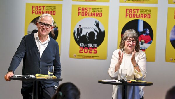 Joachim Klement, Intendant des Staatsschauspiels Dresden, und Charlotte Orti von Havranek, Kuratorin des Festivals FAST FORWARD - Foto Sebastian Hoppe