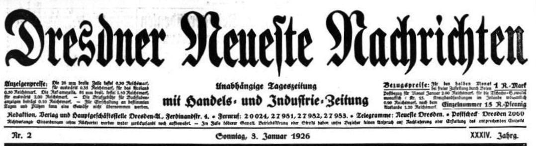 Dresdner Neueste Nachrichten vom 3. Januar 1926