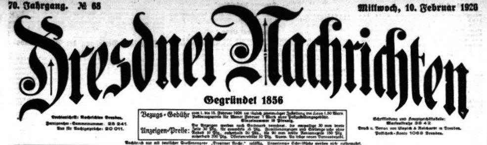 Dresdner Nachrichten vom 10. Februar 1926