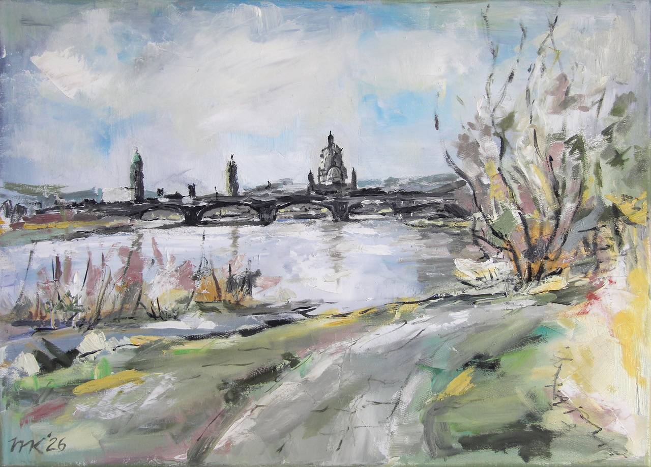 Elbufer - Öl auf Leinwand - Michael Kral