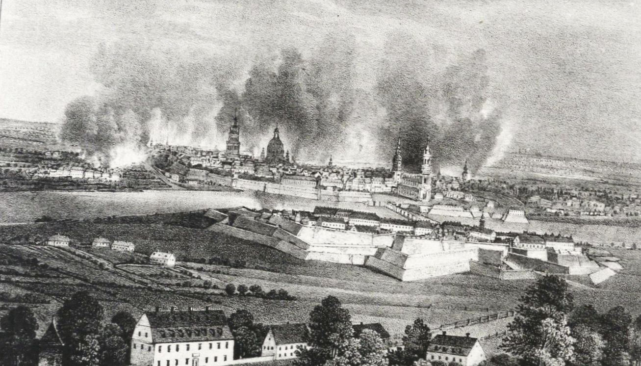 Belagerung  Dresdens im siebenjährigen Krieg, Lithografie von 1760