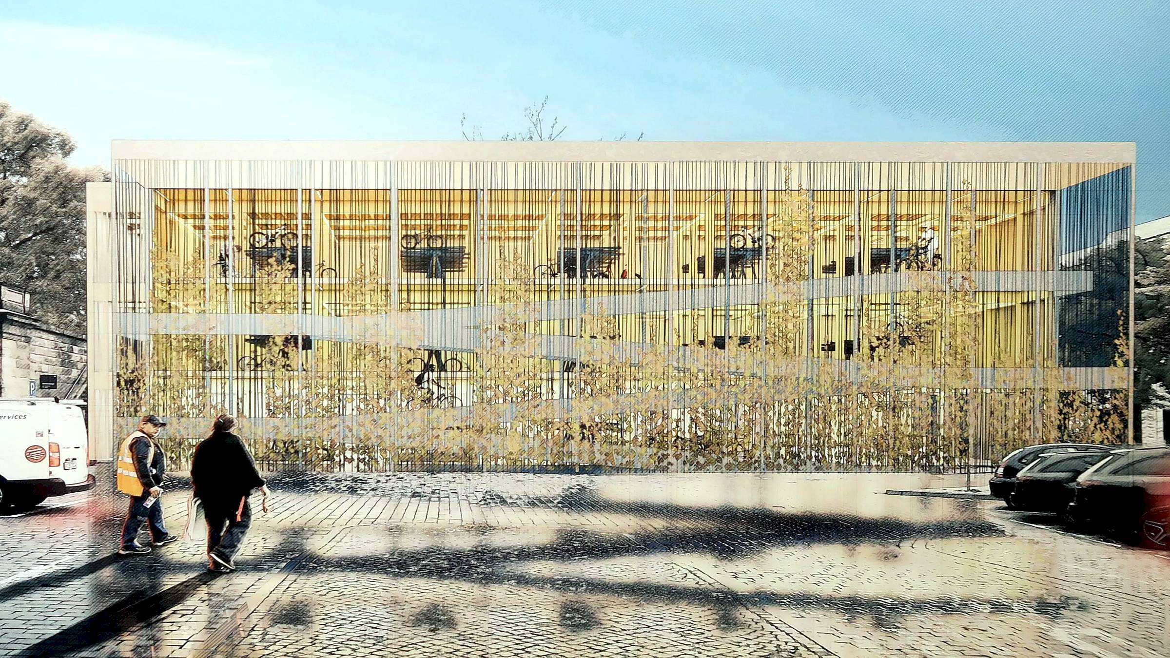 So soll das Fahrrad-Parkhaus mal aussehen. Skizze: Knerer und Lang Architekten