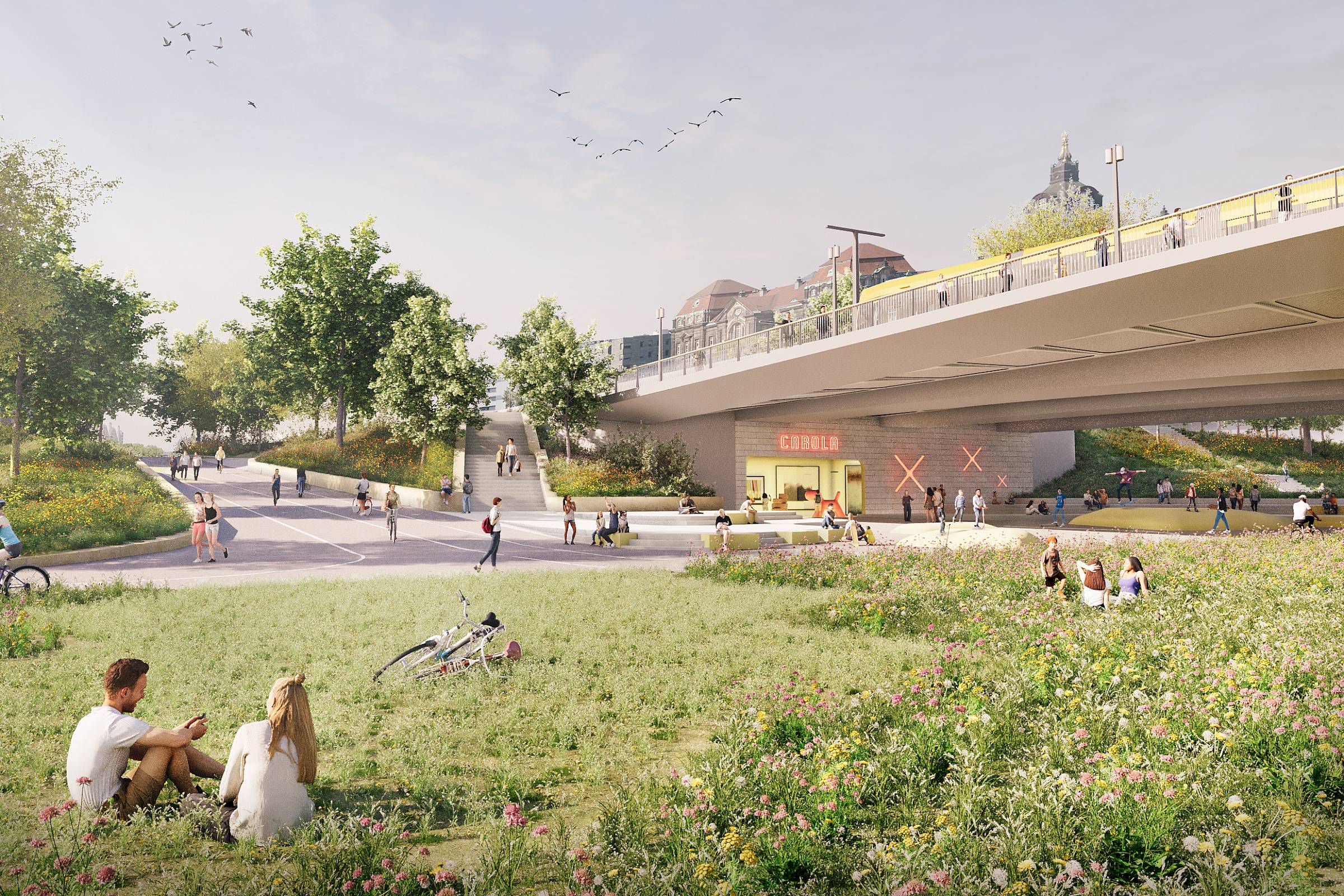 Brückenuntersicht auf der Neustädter Seite - Entwurf: Leonhardt, Andrä und Partner Beratende Ingenieure VBI AG und Knight Architects
