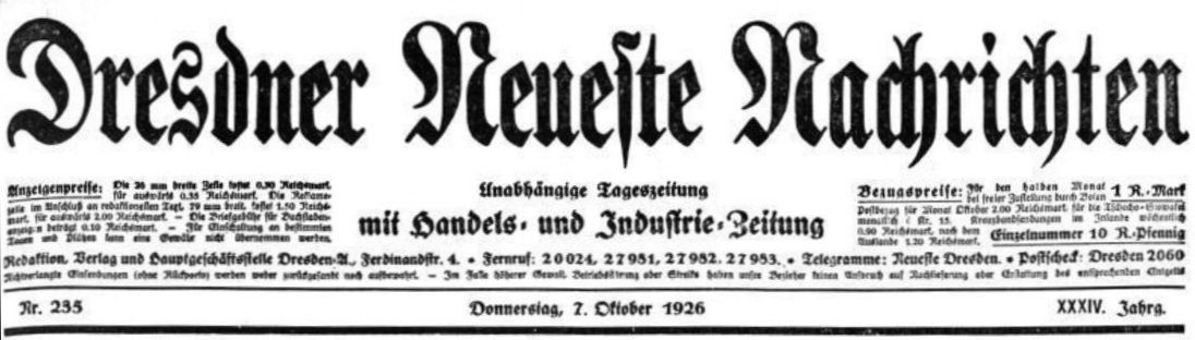 Dresdner Neueste Nachrichten vom 7. Oktober 1926